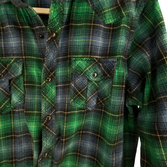 Route66 Mens Green & Blue Plaid Long Sleeve Cabin CoreButton-Up Shirt Casual Wes - Picture 7 of 11